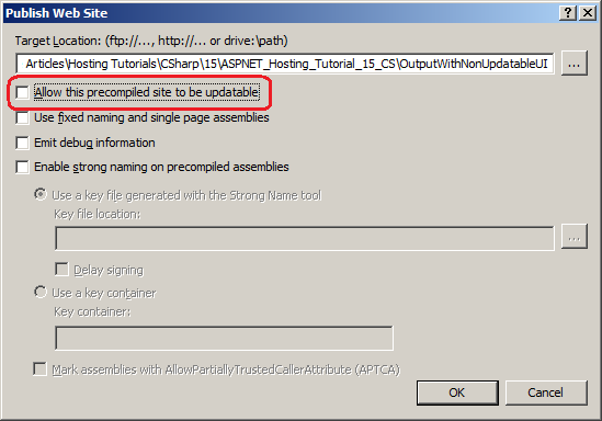 Schermopname van de optie Website publiceren in het menu Bouwen om een website vooraf te compileren voor implementatie met een niet-beveiligbare gebruikersinterface.