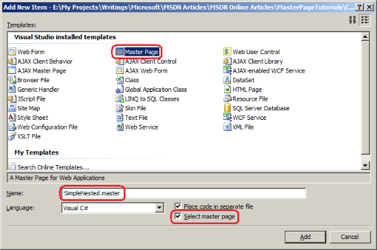 Schakel het selectievakje Basispagina selecteren in om een geneste basispagina toe te voegen