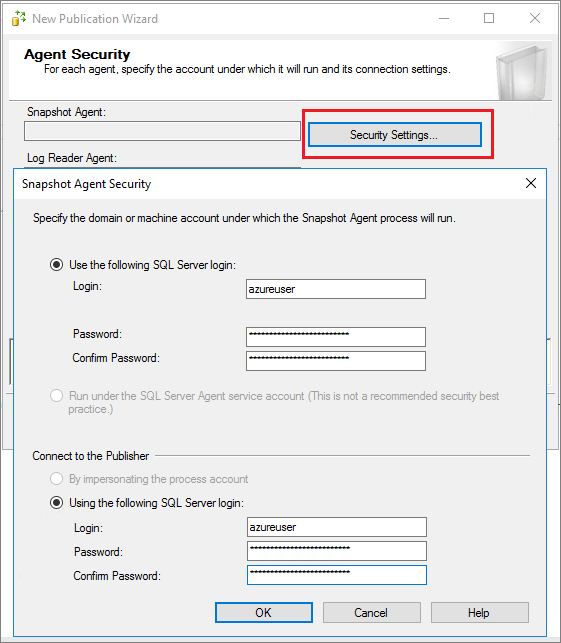 Schermafbeelding die laat zien hoe u de beveiliging van de Snapshot-agent configureert.
