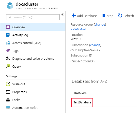 Selecteer de database.