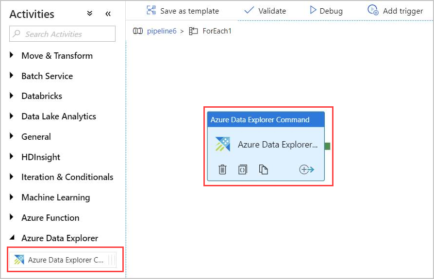 Azure Data Explorer-opdrachtactiviteit.