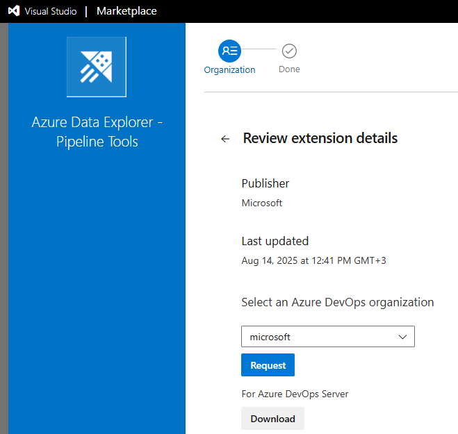 Schermopname van het installeren van de extensie Pipeline Tools vanuit Visual Studio Marketplace.