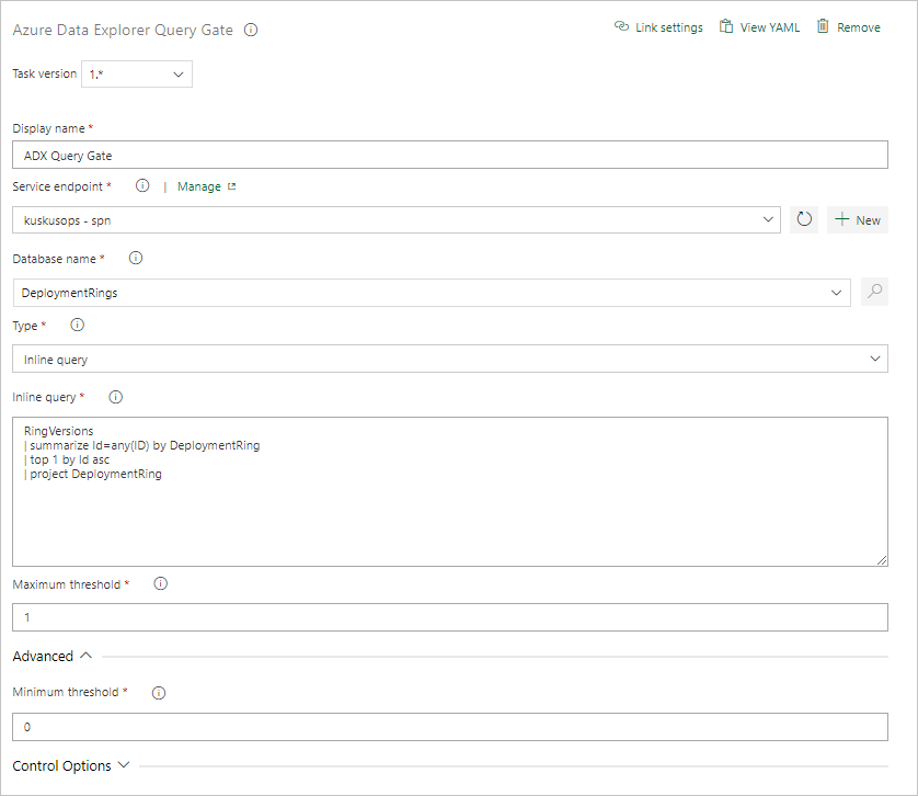 Schermopname van hoe een Server Gate-taak wordt geconfigureerd.