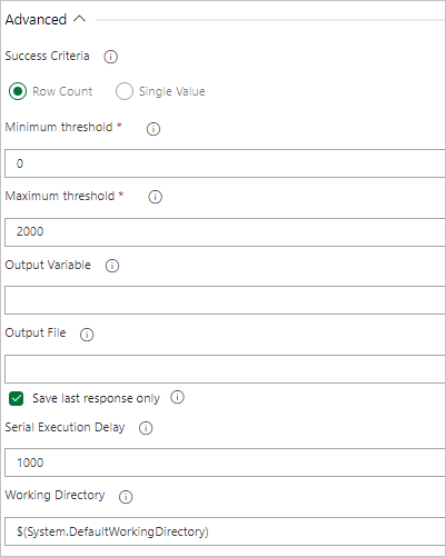 Screenshot toont hoe de query rijen retourneert en de drempelwaarden voor het aantal rijen instelt.