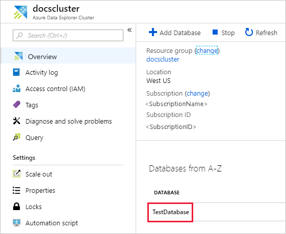 Selecteer de database.