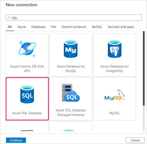 Selecteer Azure SQL DB
