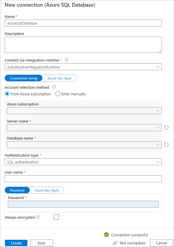 Schermopname van de pagina om Azure SQL Database te configureren.