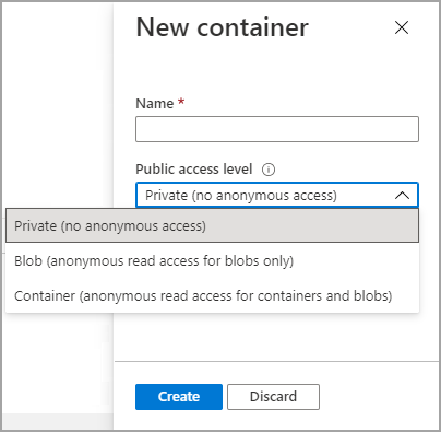 Schermopname van de optie Exporteren selecteren in de nieuwe containerinstellingen.