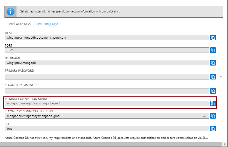 uw Azure Cosmos DB-verbindingsreeks ophalen.