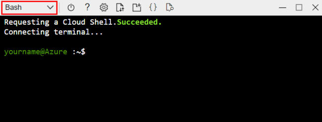Schermopname van het selecteren van de Bash-optie in Cloud Shell.