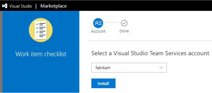 Schermopname van Visual Studio Marketplace, extensie installeren.