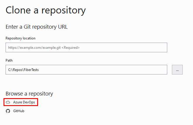 Schermopname van het venster 'Opslagplaats Klonen' in Visual Studio.