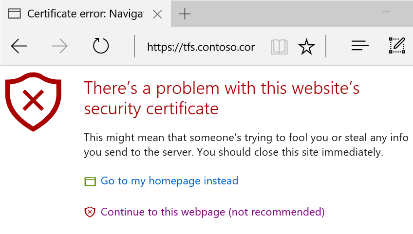 Certificaatfouten in Edge.