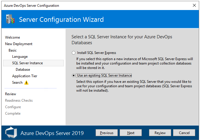 Schermopname van de pagina SQL Server Instance. 