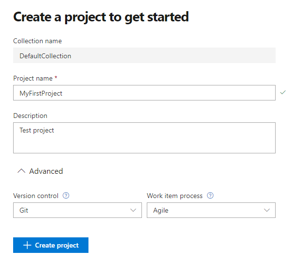 Schermopname van de webportal, Dialoogvenster Project maken.