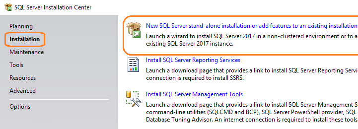 Nieuwe installatie van SQL Server