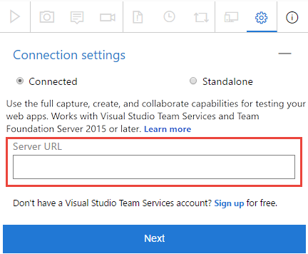 Schermopname met het invoeren van de Azure DevOps-URL waarmee u verbinding wilt maken.