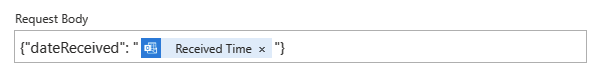 Schermopname die een Consumptieworkflow laat zien met een voorbeeld van een request body waarin een contextobject als een tekenreeks wordt weergegeven.