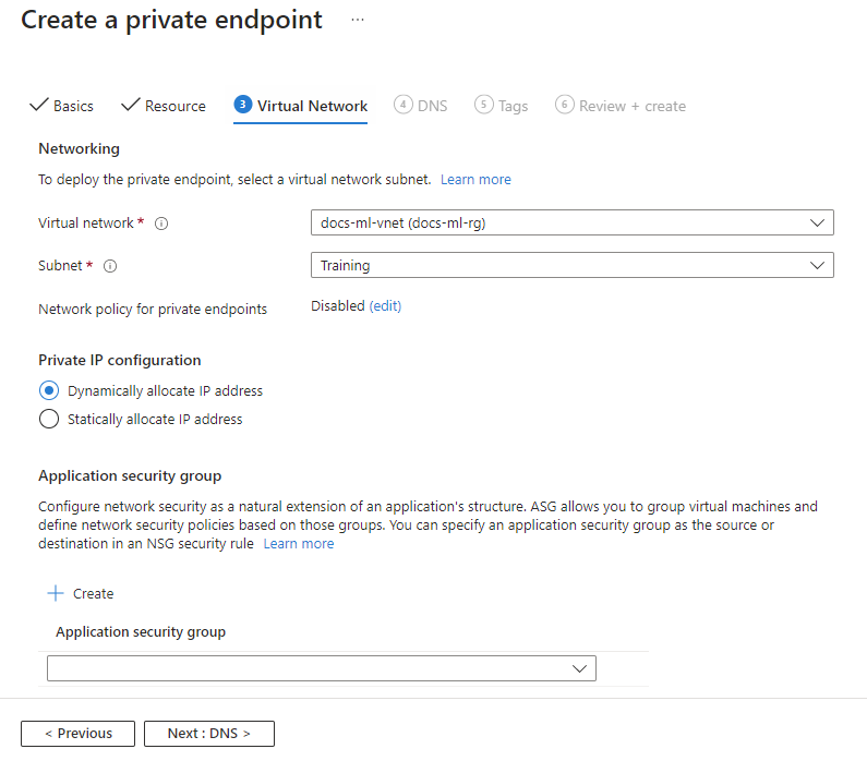 Schermopname van het privé-eindpuntnetwerk van Azure Monitor.
