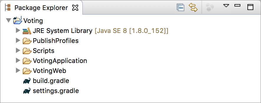 Eclipse Package Explorer na het maken van de toepassing