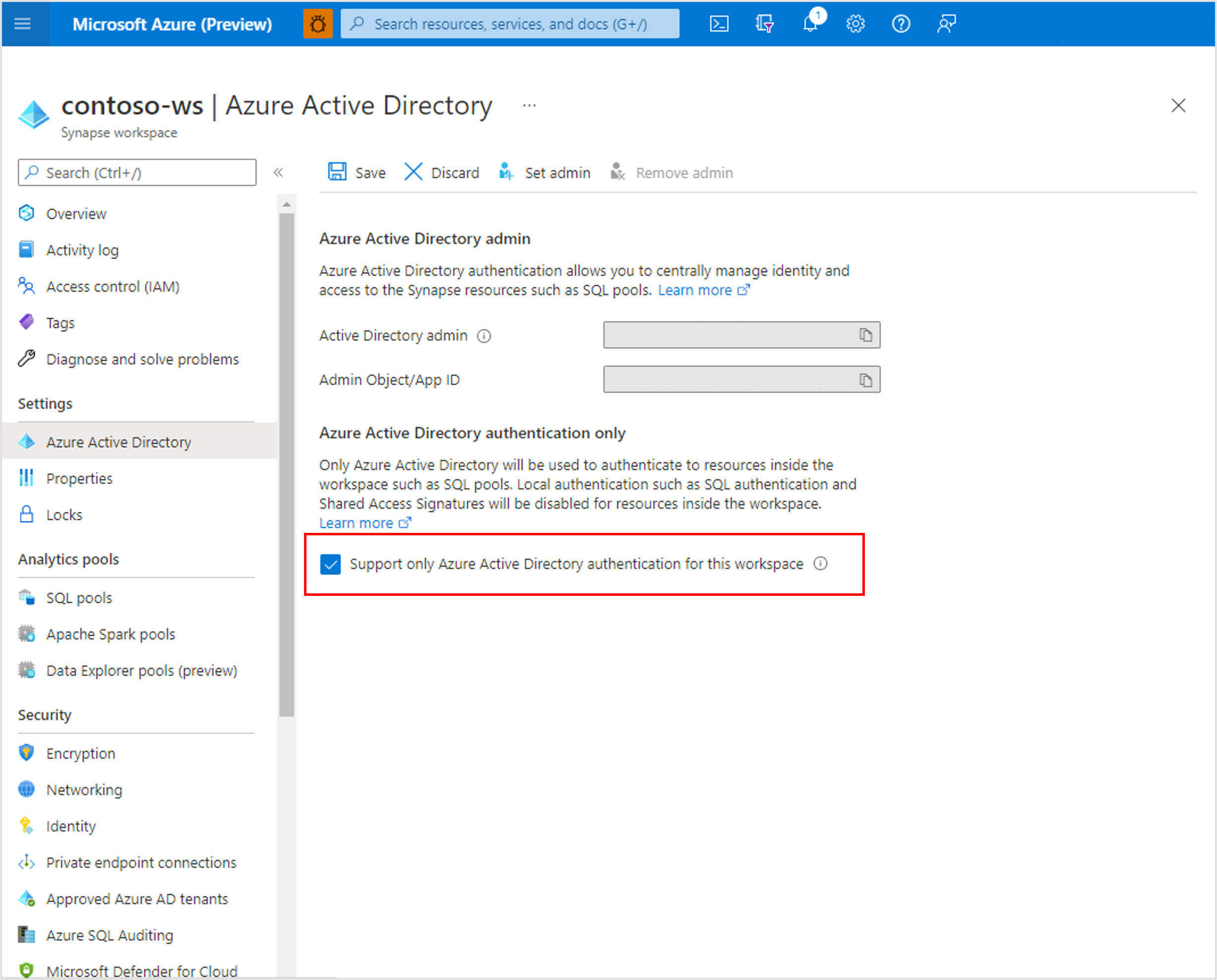 Microsoft Entra alleen-verificatieconfiguratie na het maken van de werkruimte