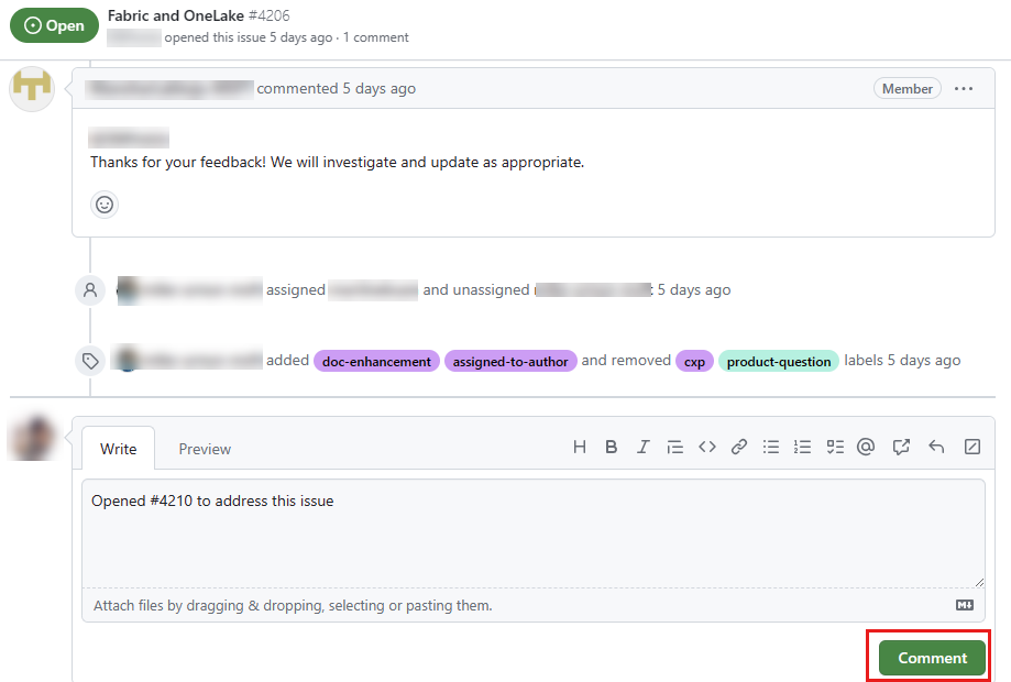 Schermopname van het opmerkingenvak van het GitHub-probleem met een koppeling naar een pull-aanvraag.