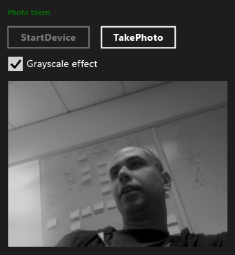 Schermopname van de MediaCapture-app die een foto vastlegt.