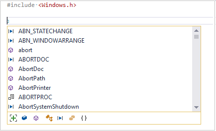 Schermopname van C plus Predictive IntelliSense.