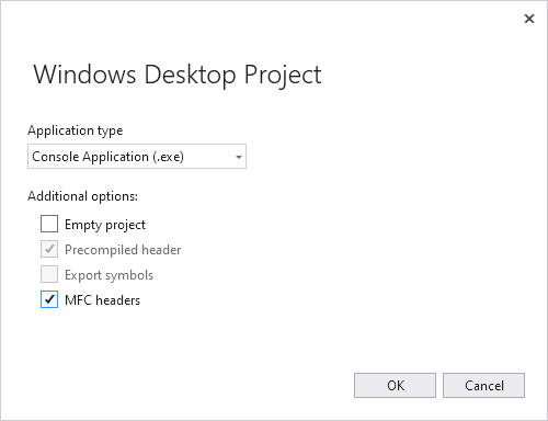 Schermopname van de wizard Windows Desktop Project in Visual Studios 2022.