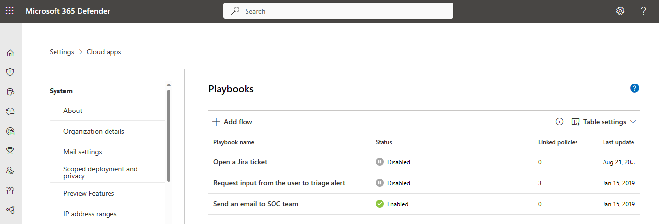 playbooks weergeven in Defender for Cloud Apps.