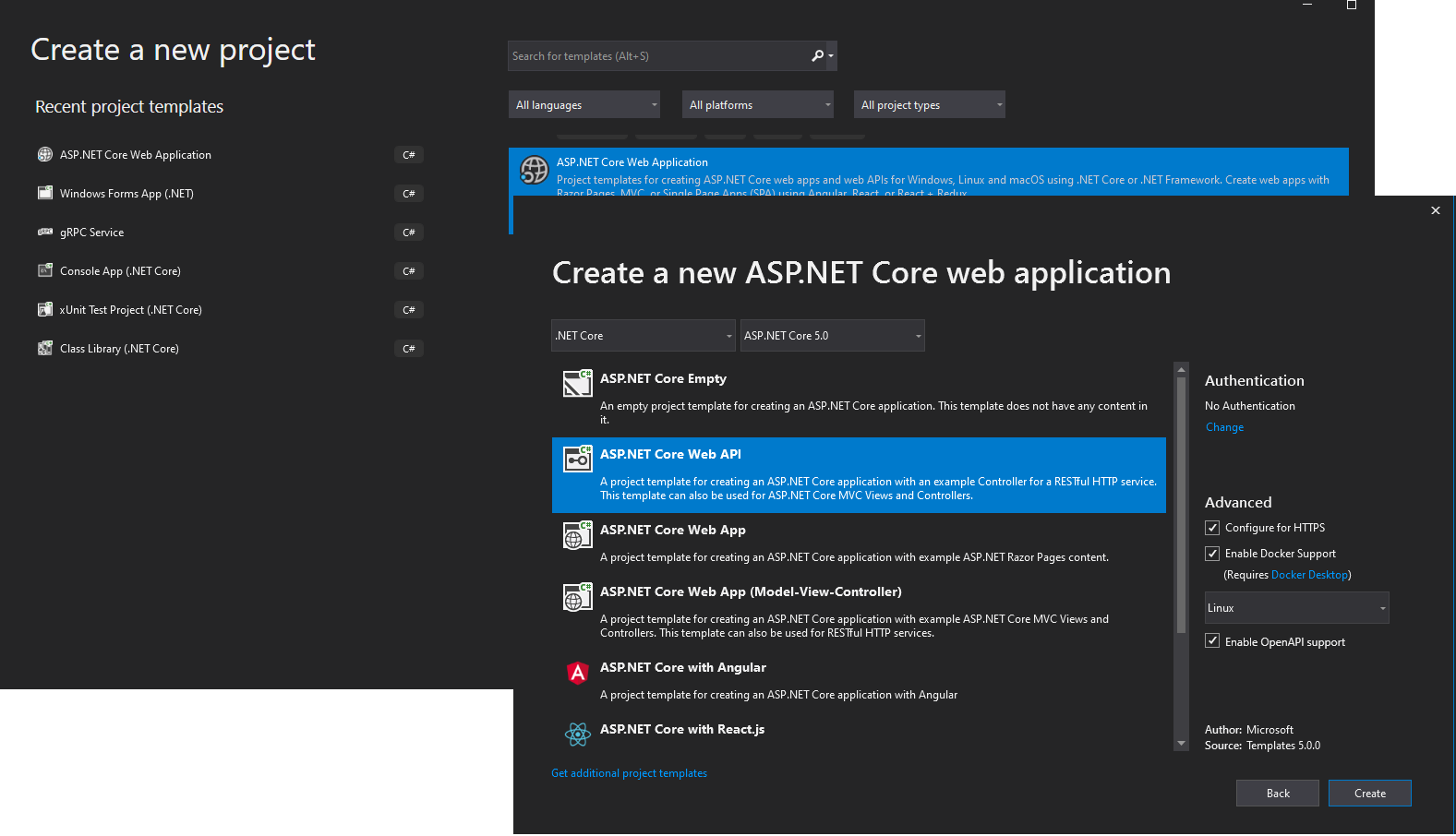 Schermopname van Visual Studios met de configuratie van het project.