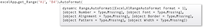 Schermopname van de IntelliSense Quick Info voor de AutoFormat-methode.