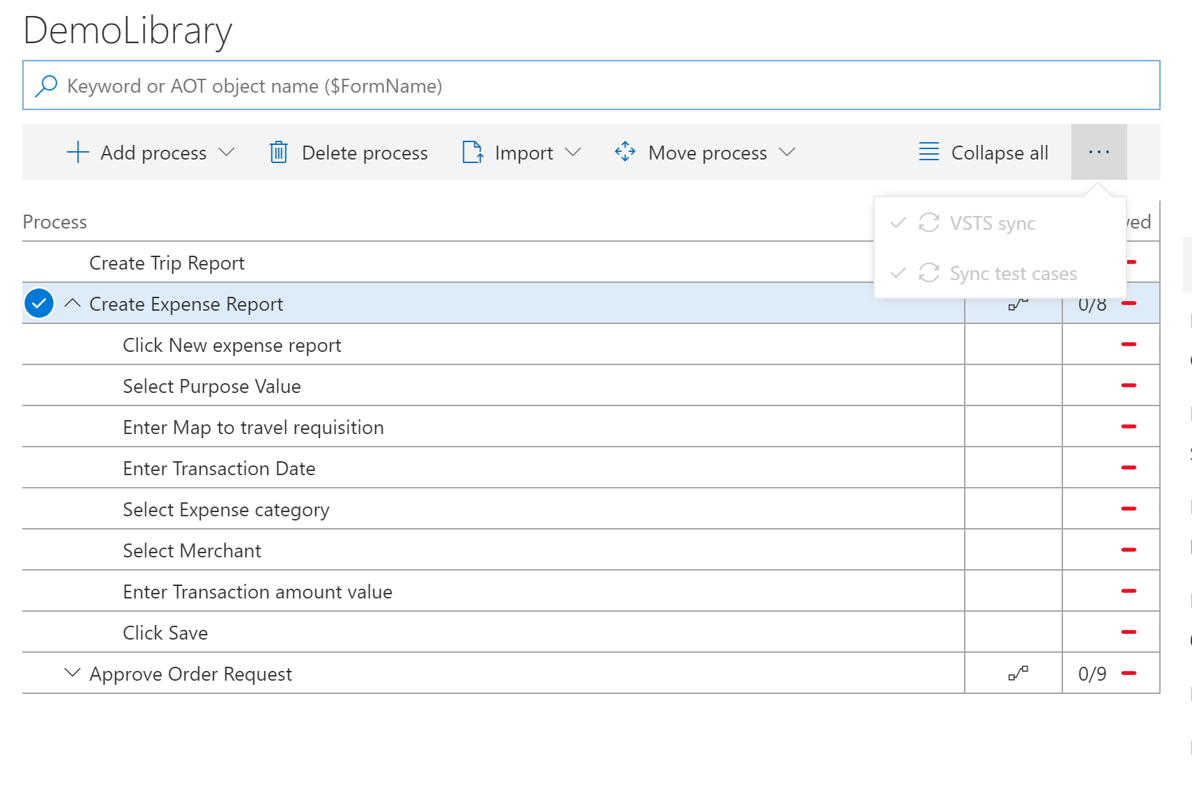 Screenshot of Sync test cases option.