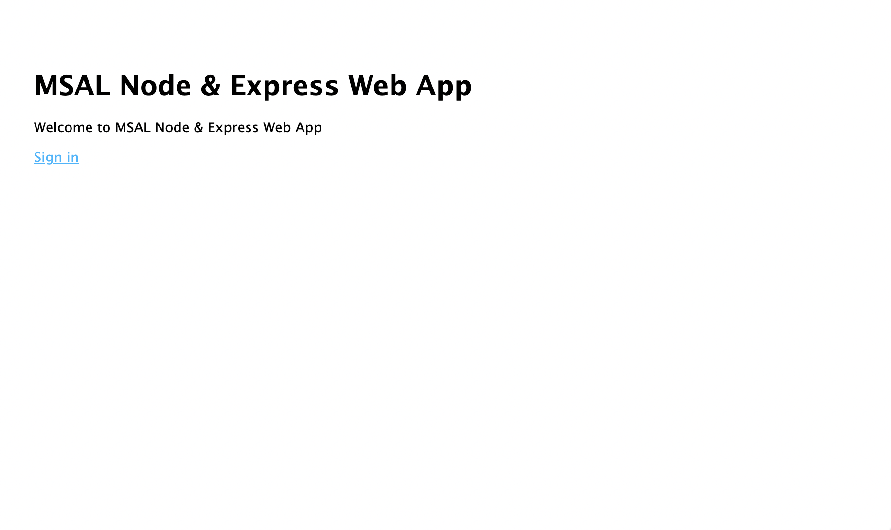 Web-app welkomstpagina wordt weergegeven