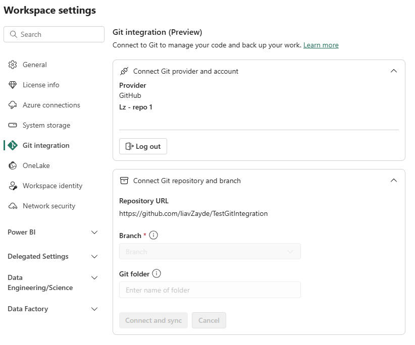 Screenshot voor GitHub-verbinding.