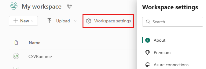 Schermopname die laat zien waar u Data Engineering kunt selecteren in de Werkruimte-instellingenmenu.