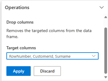 Schermopname toont het verwijderen van kolommen in Data Wrangler.