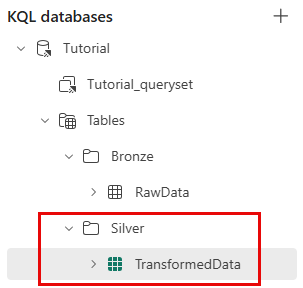 Schermopname van de Silver-submap met de tabel TransformedData.