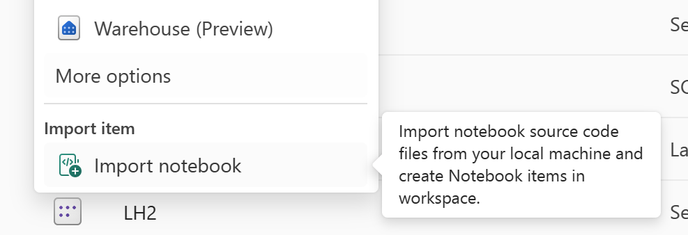 Schermopname waarin wordt weergegeven hoe u notebookcode importeert.