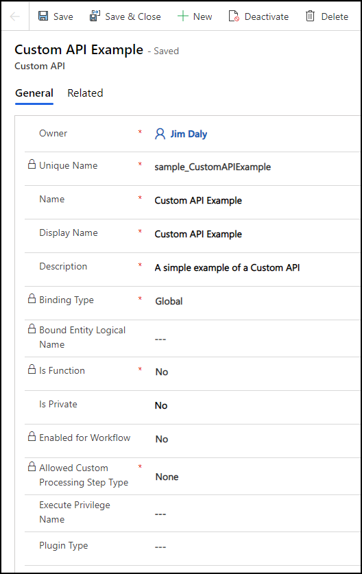 Opgeslagen aangepast API-formulier.