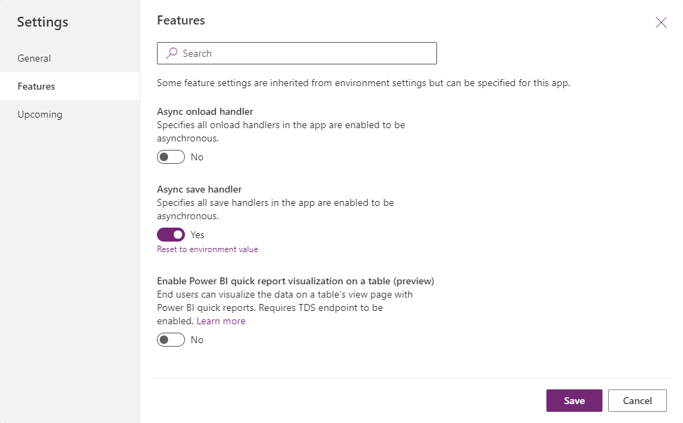 Async OnSave-app-instelling