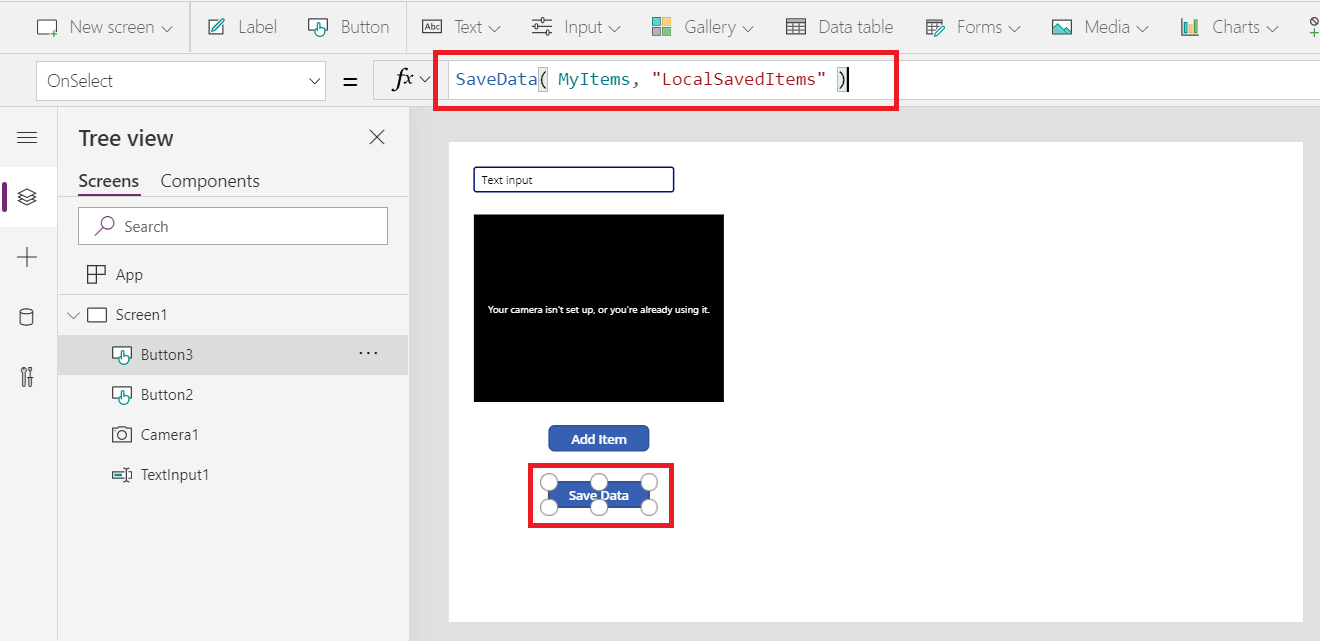 Een besturingselement Button toegevoegd met de tekst 