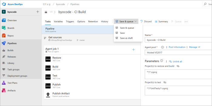 Azure DevOps-buildspagina