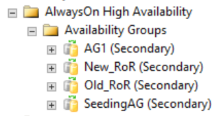Schermopname van SQL Server Management Studio van een secundaire replica.