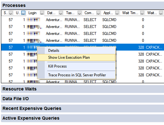 Schermopname van de knop Live Query Stats in Activiteitsmonitor.