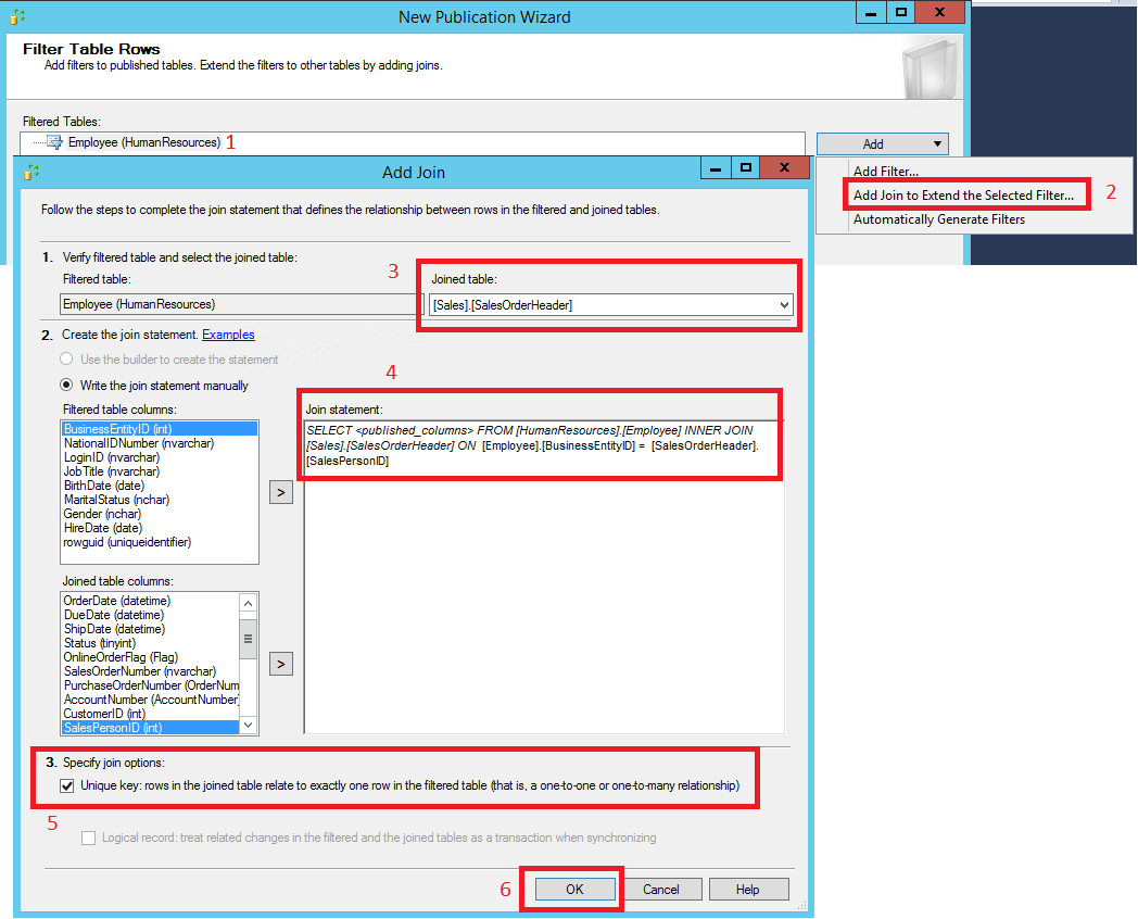 Selecties voor het toevoegen van een join aan het filter