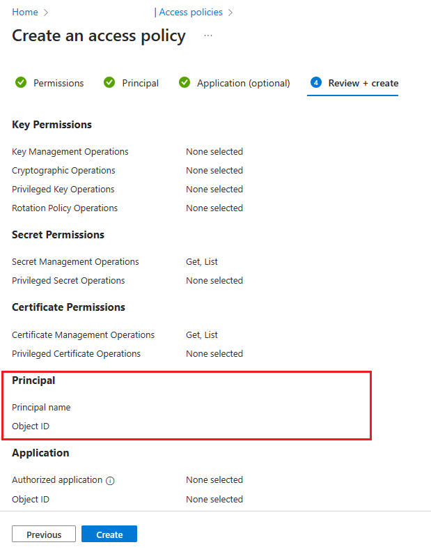 schermopname van Azure Portal om toegangsbeleid te controleren en te maken.