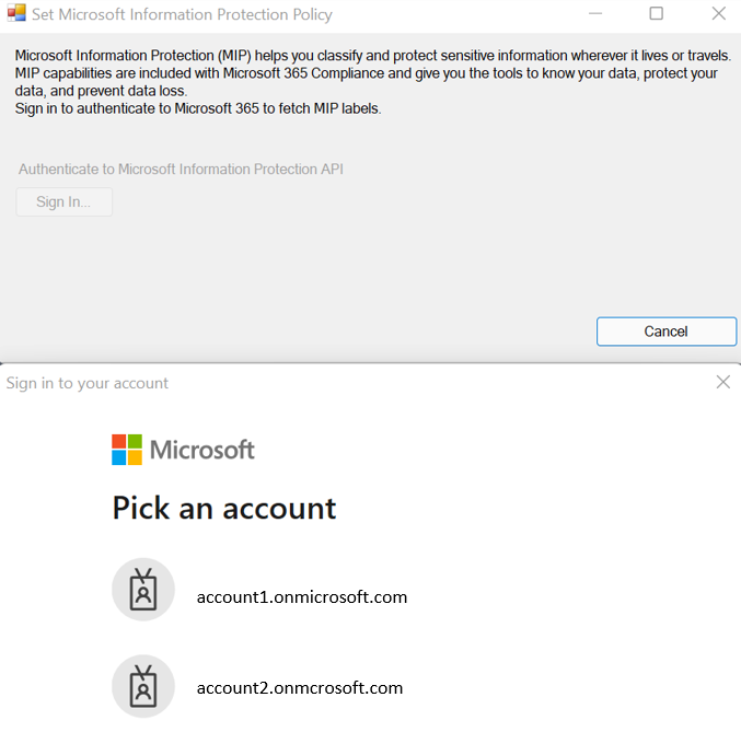 Screenshot van authenticatie om het Microsoft Information Protection-beleid in te stellen