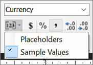 Schermopname van de optie Voorbeeldwaarden in de optie Report Builder.