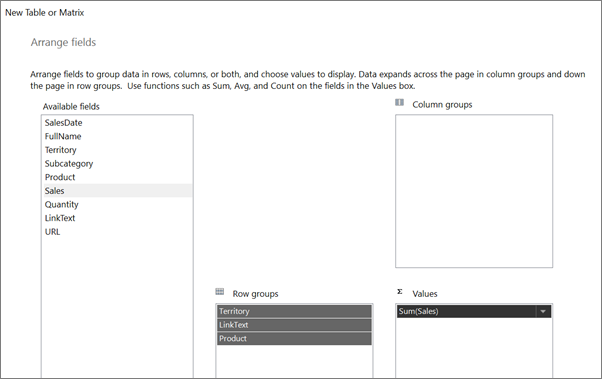 Schermafbeelding waarin wordt getoond hoe u tekstvelden rangschikt in Report Builder.